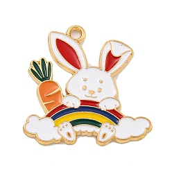 Белый Подвески из эмали и сплава, золотые, кролик с подвеской в виде радуги и морковки, белые, 28x27.5x1.5 мм, отверстие : 2 мм