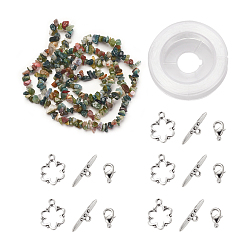 Indian Agate DIY Bracelets Necklaces Jewelry Sets, Natural Indian Agate Chips Beads Strands, Toggle Clasps, Lobster Claw Clasps and Elastic Wire, 12.6x10.6x2.1cm