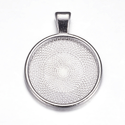 Platinum Metal Alloy Pendant Cabochon Settings, Plain Edge Bezel Cups, DIY Findings for Jewelry Making, Platinum, Cadmium Free & Lead Free, Tray: 24.5mm, 37x28x6.5mm, Hole: 6x4mm