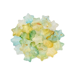 Светло-зеленый Бисера матовым акриловым, золотая фольга, звезда, светло-зеленый, 9x10x5 мм, отверстие : 1.6 мм