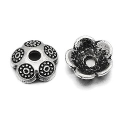 Antique Silver 5-Petal Tibetan Style Alloy Bead Caps, Antique Silver, 8mm, Hole: 2mm