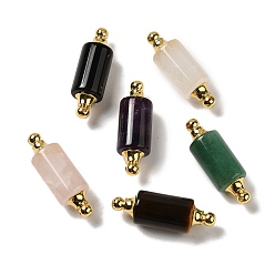 Mixed Stone Natural Mixed Stone Connector Charms, with Golden Plated 304 Stainless Steel Findings, Column Links, 36x12mm, Hole: 1.2~1.4mm