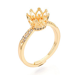 Настоящее золото 18K Закрепка колец-штифтов в форме короны из латуни с микропаве из прозрачного кубического циркония, регулируемые настройки колец для полупросверленных бусин, без кадмия, без никеля и без свинца, реальный 18 k позолоченный, 9.2 мм, размер США 6 3/4 (17.1 мм)