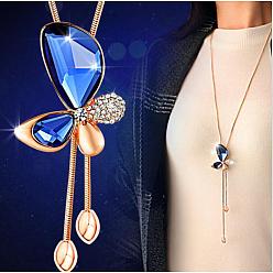 Васильковый Модный сплав кристаллов горного хрусталя и стеклянная бабочка кулон и длинное ожерелье для женщин, для украшения свитера, золотые, васильковый, 34.65 дюйм (88 см)