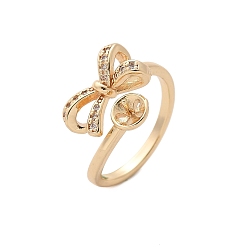 Настоящее золото 14K Кольцо-манжета с бантом из латуни с микропаве из кубического циркония, закрепки колец и штифтов для полусверленных бусин, реальный 14 k позолоченный, размер США 7 1/4 (17.5 мм)