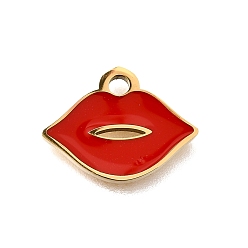 Красный 304 подвески из нержавеющей стали, с эмалью, губы прелести, золотые, красные, 11.5x15x1.5 мм, отверстие : 1.6 мм