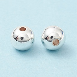 Серебро Стойки обшивки латунные бусины, без кадмия и без свинца, круглые, серебряные, 7.8x7 мм, отверстие : 2 мм