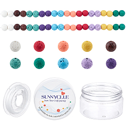 Mixed Color 200Pcs DIY Natural & Dyed Lava Rock Beaded Stretch Bracelet Making Kits, Including 10 Colors Round Beads and Flat Elastic Thread, Mixed Color, 8mm, Hole: 0.7m