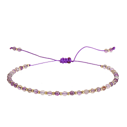 Аметист Плетеные браслеты из натуральных аметистовых бусин для женщин, круглые, граненые, 5-1/2 дюйм (14 см) ~ 9-7/8 дюйм (25 см)