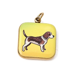 Gold Printed 304 Stainless Steel Pendants, Square with Beagle Dog Charms, Ion Plating(IP), Long-Lasting Plated, Golden, Gold, 16.5x14x3mm, Hole: 2.5mm