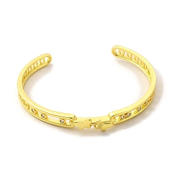 Golden Clear Cubic Zirconia Butterfly Open Cuff Bangle, Brass Jewelry for Women, Golden, Inner Diameter: 2x2-1/4 inch(5.15x5.85cm)