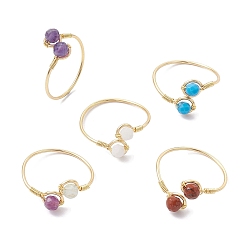 Золотой Открытое кольцо с натуральными и синтетическими драгоценными камнями, обернутое медной проволокой, кольцо на палец-манжета для женщин, золотые, 1~11 мм, внутренний диаметр: 19 мм