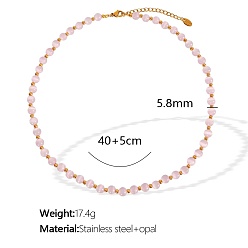 Pink Элегантные европейские 5.8мм круглые бусины кошачий глаз с цепочками на концах из нержавеющей стали для женщин, золотые, розовые, 15.75 дюйм (40 см)