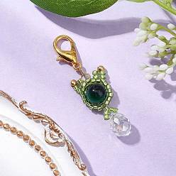 Тигровый глаз Подвеска в виде кошки из натурального тигрового глаза и стеклянных бусин, 304 подвески-застежки-лобстеры из нержавеющей стали для украшений сумок, 45.5 мм