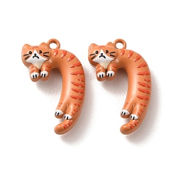 Orange Baking Paint Zinc Alloy Pendants, Cat Shape Charms, Orange, 20.5x13x6mm, Hole: 1.4mm