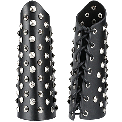 Черный Регулируемый кожаный шнурок браслет, наручная перчатка с железными заклепками, манжета для защиты запястья для мужчин, чёрные, 23.2x18.1x0.2~0.5 см