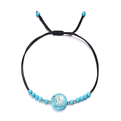 Близнецы Регулируемые браслеты из синтетической бирюзы и воскового шнура, браслеты двенадцать созвездий, Близнецы, 6-1/4~10-1/4 дюйм (16~26 см)