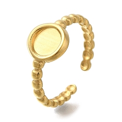 Настоящее золото 18K Ионное покрытие (IP) 304 Компоненты открытого манжетного кольца из нержавеющей стали, Настройки колодки кольцо, плоские ройны, реальный 18 k позолоченный, лоток : 6 мм, внутренний диаметр: регулируемый, 2.5~9.5 мм