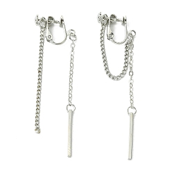 Platinum Rertangle Alloy Chain Tassel Clip-on Earrings for Women Men, Platinum, 70x2mm