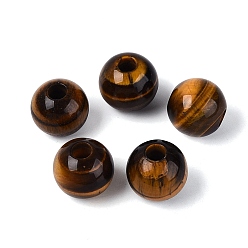 Tiger Eye Natural Tiger Eye European Beads, Smooth Round, Large Hole Beads, 16x14~15mm, Hole: 5~5.5mm