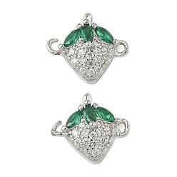 Платина Подвески-фигурки с зелеными и прозрачными кубическими цирконами из латуни и паве в виде фруктов, клубничные ссылки, без кадмия и без свинца, долговечный, стойки покрытие, платина, 12x13.5x4.5 мм, отверстия: 1.2 мм и 1.4 мм.