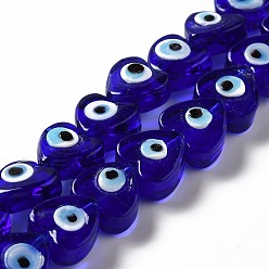 Средно-синий Ручной сглаза бусины бисер нитей, сердце, светло-синий, 12x12x6 мм, отверстие : 1.4 мм, около 33 шт / нитка, 14.37''~14.57'' (36.5~37 см)