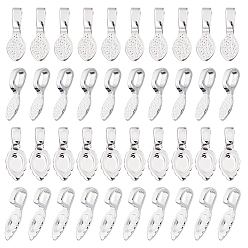 Посеребрённый 40 шт. 2 стильные латунные и сплавные дужки, приклеиваемые плоские держатели для изготовления подвесок, овал/лист, 925 серебро покрытием, 16x5.5~6.5x1.5~1.8 мм, отверстие : 3~4.5x2 мм, около 20 шт. / стиль