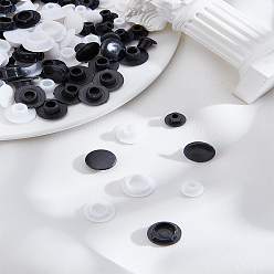 Mixed Color 120 Pcs 8 Styles Plastic Cover, Flat Round, Mixed Color, 8~12x4~6.5mm, Pin: 2~9mm, 15pcs/style