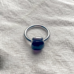 Сине-фиолетовый Квадратный 304 нержавеющая сталь со стеклянными кольцами для пальцев, цвет нержавеющей стали, синий фиолетовый, 10 мм, размер США 8 (18.1 мм)