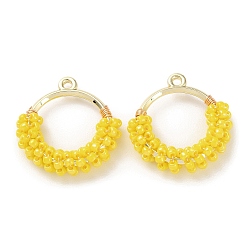 Золотистый Латунное кольцо с подвесками из бисера, пончики, золотые, 25x24x5.5 мм, отверстие : 1.6 мм