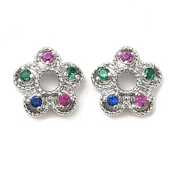 Платина Латунная крышка из циркония, долговечный, без свинца и без кадмия, цветок, платина, 7x7x2.5 мм, отверстие : 1.8 мм