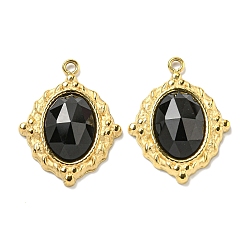 Black Onyx Вакуумное покрытие pvd 304 подвески из нержавеющей стали, овальные подвески из граненого натурального черного оникса (окрашенные и нагретые), реальный 18 k позолоченный, 19x15x4 мм, отверстие : 1.2 мм