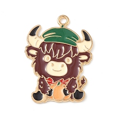 (461) Высокий Металлик Виноград Рождественские эмали сплава подвески, золотой свет, крупный рогатый скот, 30x22.5x1.3 мм, отверстие : 1.8 мм