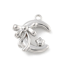 Платина Латунные микро проложить кубического циркония подвески, без кадмия, без никеля и без свинца, подвески-бантики и луны, платина, 14.5x13x4.5 мм, отверстие : 1.2 мм