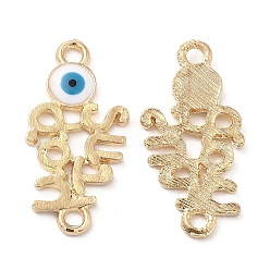 Light Gold Alloy Enamel Connector Charms, Evil Eye Links, Deep Sky Blue, Nickel, Light Gold, 26x13x2mm, Hole: 1.8mm