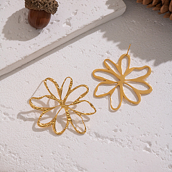 Настоящее золото 18K 304 серьги-гвоздики из нержавеющей стали с полыми цветами, реальный 18 k позолоченный, 41.8x33.6 мм