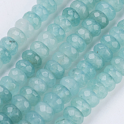 Blassem Türkis Natürliche und gefärbte Jade Perlenstränge, facettiert, Rondell, blassem Türkis, 4~4.5x2~2.5 mm, Bohrung: 1 mm, ca. 150 Stk. / Strang, 15.1 Zoll ~ 15.3 Zoll (38.5~39 cm)