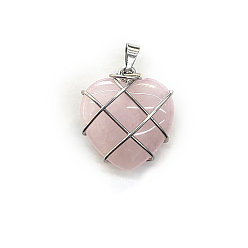 Розовый Кварц Подвески из медной проволоки из натурального розового кварца, сердце прелести, серебро , 20 мм