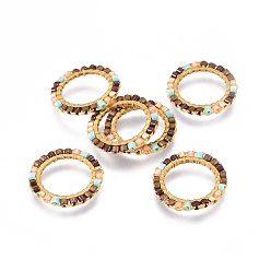 Разноцветный Японский бисер miyuki & toho ручной работы, с латунными кольцами, Ткацкий станок, кольцо, золотые, красочный, 15~16x1.8 мм