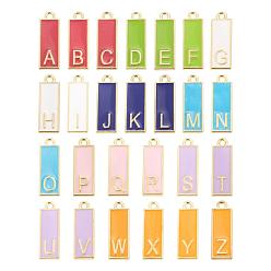 Mixed Color 26Pcs 26 Style Alloy Enamel Pendants, Cadmium Free & Lead Free, Rectangle with Initial Letters, Light Gold, Mixed Color, 23.5x8x2mm, Hole: 1.8mm, 1pc/style