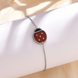 Нержавеющая Сталь Цвет 304 Браслеты с подвесками из нержавеющей стали и цепочкой для женщин, эмалевые жуки-подвески, цвет нержавеющей стали, 6-3/4 дюйм (17 см)