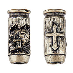 Античное Серебро 2 латунные бусины шт., для edc нож струнный кулон парашют струнный инструмент, Столбец с черепом, античное серебро, 25.5x11x11.5 мм, отверстия : 6 mm и 5.5 мм