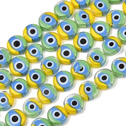 Светло-Голубой Ручной зло бусины глаз, плоско-круглые, Небесно-голубой, 10x3.5 мм, отверстие : 0.8 мм, около 38 шт / нитка, 14.45'' (36.7 см)