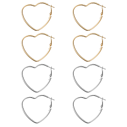 (52) Непрозрачная лаванда 4 пары 2 цветные железные серьги-кольца, сердце, разноцветные, 53x53 мм, 2 пары / цвет
