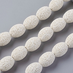 Белый Бусы из натуральной лавы, окрашенные, рис, белые, 15~15.5x11~11.5 мм, отверстие : 2 мм, около 27 шт / нитка, 15.94 дюйм (40.5 см)
