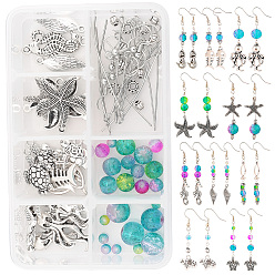 Antique Silver & Platinum DIY Ocean Theme Earring Making Kits, Including Crackle Glass Beads, Alloy Pendants & Beads, Iron Findings and Brass Earring Hooks, Antique Silver & Platinum