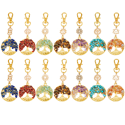 Золотой 14 шт. 7 цвета чакра натуральные и синтетические драгоценные камни бусины и сплав древо жизни подвески украшения, с поворотными застежками когтя омара, золотые, 90 мм, 2 шт / стиль