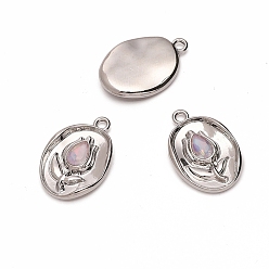 Oval Стеклянные подвески, со сплавочной фурнитурой, платина, ясно AB, овальные, 21x14 мм