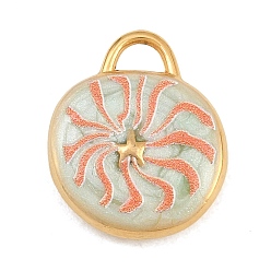 Dark Sea Green 304 Stainless Steel Enamel Pendants, Flat Round with Star Charms, Ion Plating(IP), Real 18K Gold Plated, Dark Sea Green, 17x14x4.5mm, Hole: 3x1.5mm