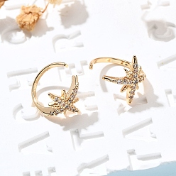 Золотой Серьги-каффы из латуни с прозрачным кубическим цирконием, звезда, золотые, 11.5x11.5x13 мм